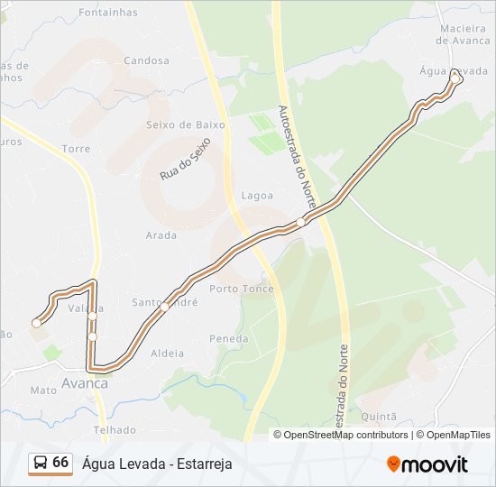 Mapa da linha do autocarro 66.