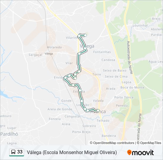 Mapa da linha do autocarro 33.