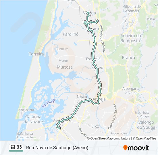 Mapa da linha do autocarro 33.