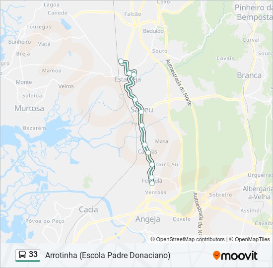 Mapa da linha do autocarro 33.