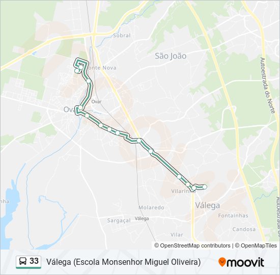 Mapa da linha do autocarro 33.