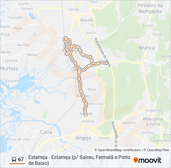 Mapa da linha do autocarro 67.