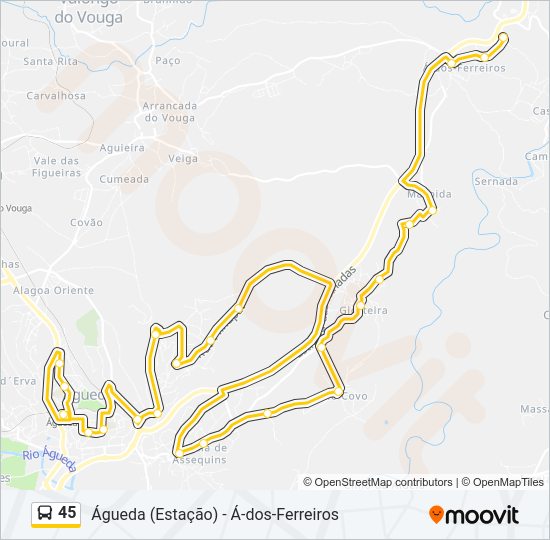 Mapa da linha do autocarro 45.