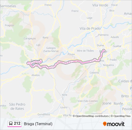 Mapa da linha do autocarro 212.