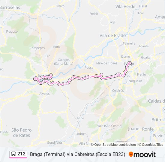 Mapa da linha do autocarro 212.