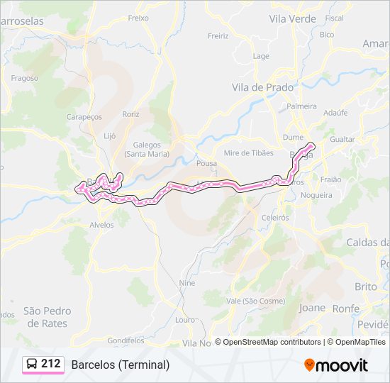 Mapa da linha do autocarro 212.