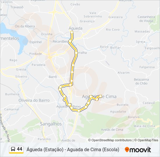 Mapa da linha do autocarro 44.