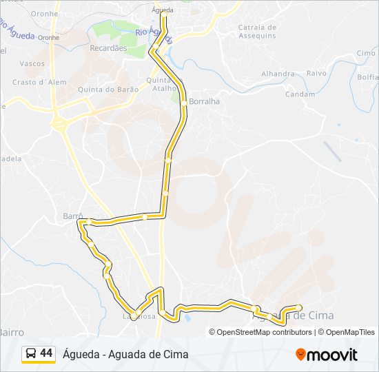 Mapa da linha do autocarro 44.