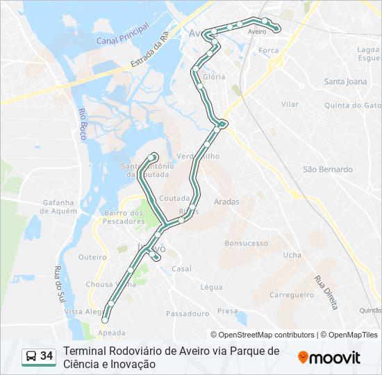 Mapa da linha do autocarro 34.