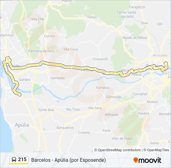 Mapa da linha do autocarro 215.