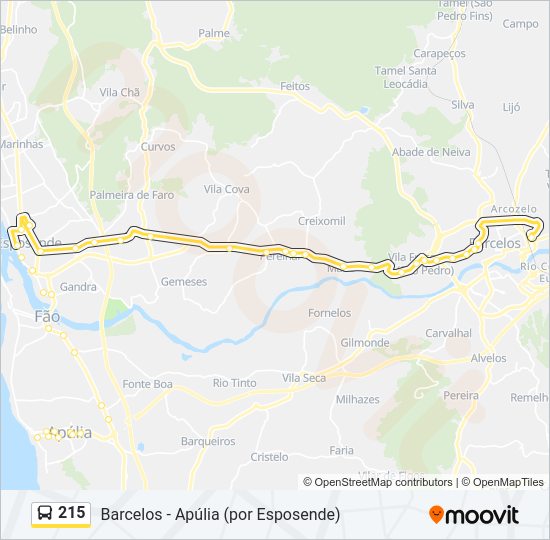 Mapa da linha do autocarro 215.