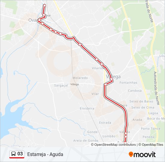 Mapa da linha do autocarro 03.