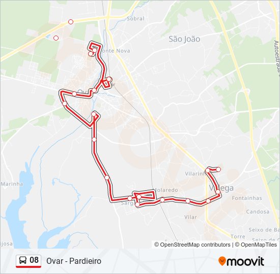 Mapa da linha do autocarro 08.