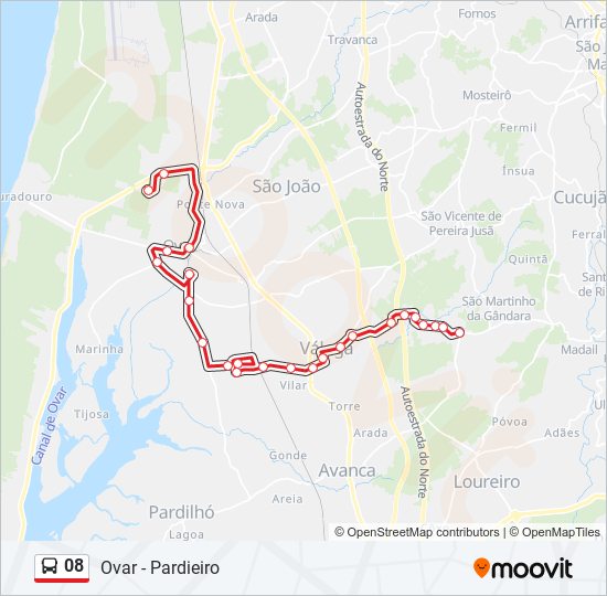 Mapa da linha do autocarro 08.