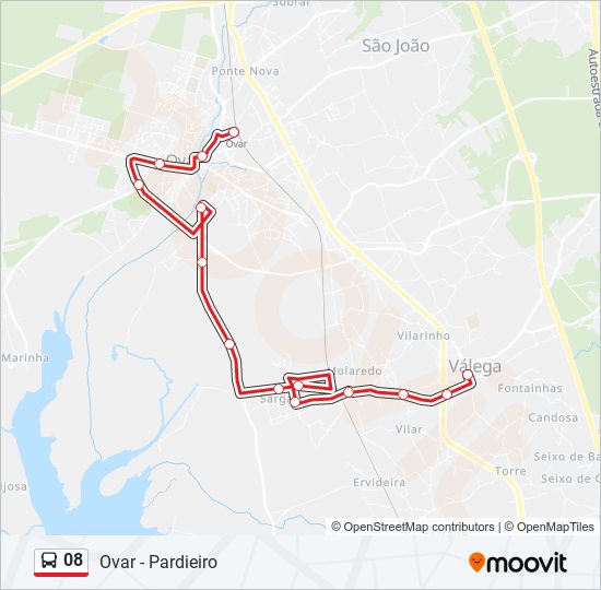 Mapa da linha do autocarro 08.