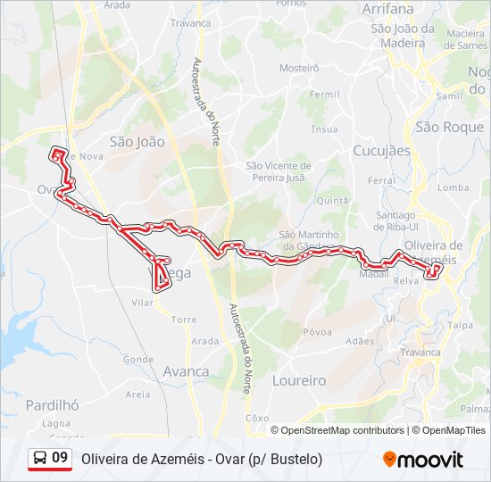 Mapa da linha do autocarro 09.