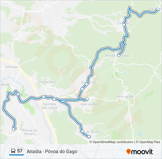 Mapa da linha do autocarro 57.