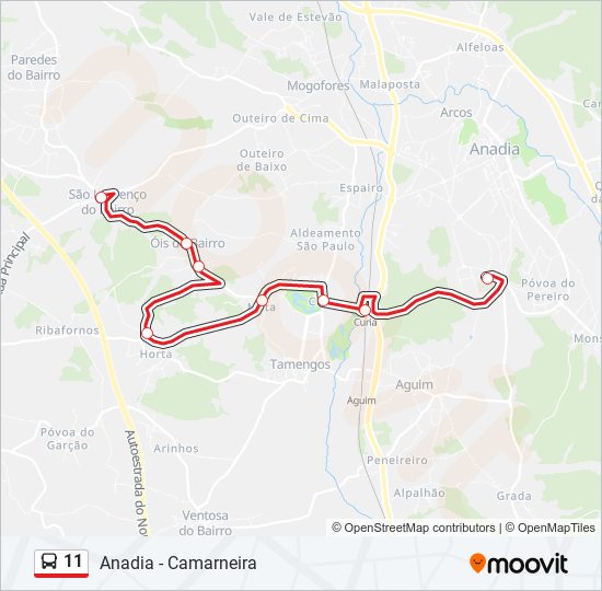 Mapa da linha do autocarro 11.