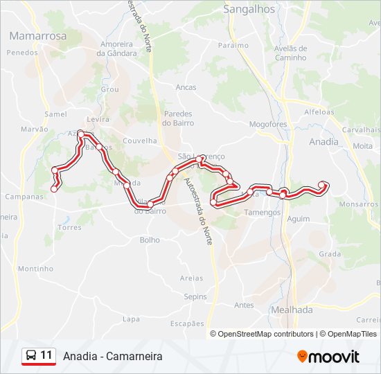 Mapa da linha do autocarro 11.