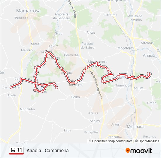 Mapa da linha do autocarro 11.