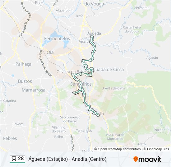 Mapa da linha do autocarro 28.