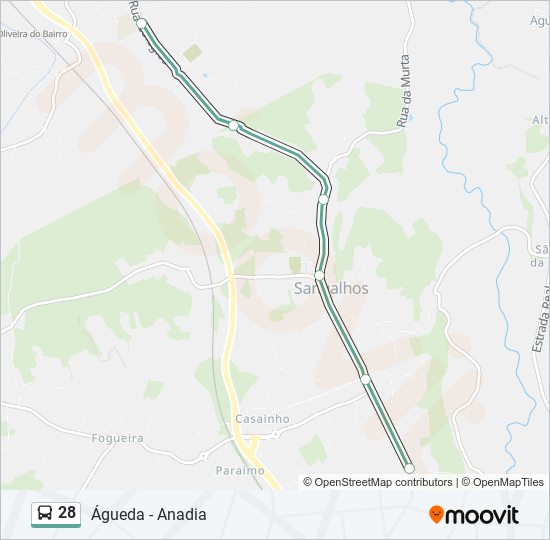 Mapa da linha do autocarro 28.