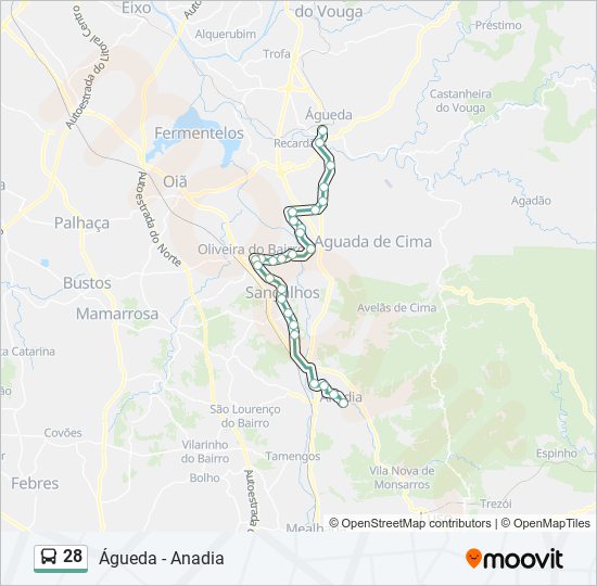 Mapa da linha do autocarro 28.