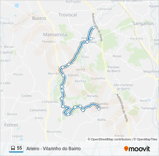 55 Bus Line Map