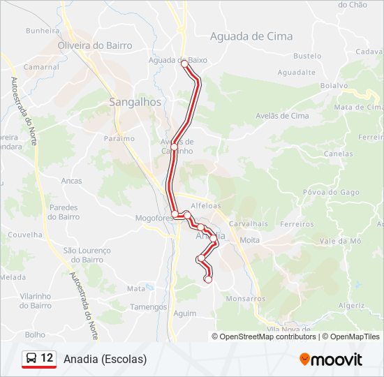 Mapa da linha do autocarro 12.