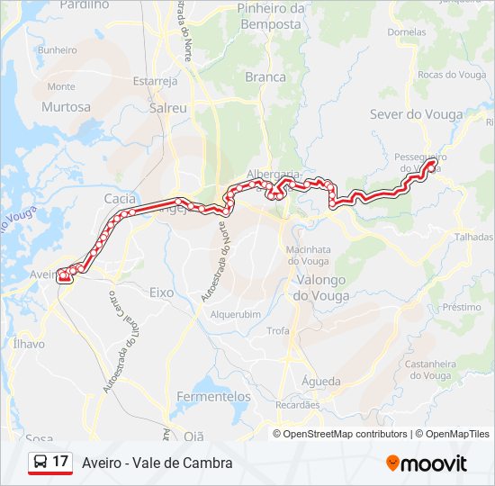 Mapa da linha do autocarro 17.