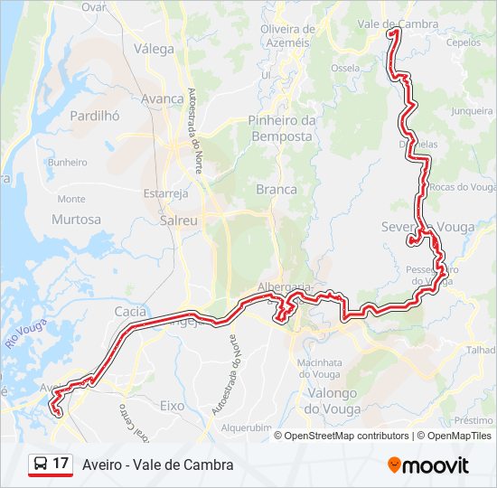 Mapa da linha do autocarro 17.