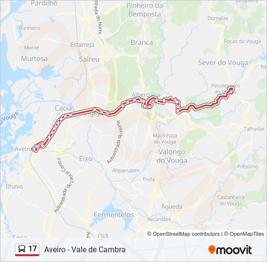 Mapa da linha do autocarro 17.