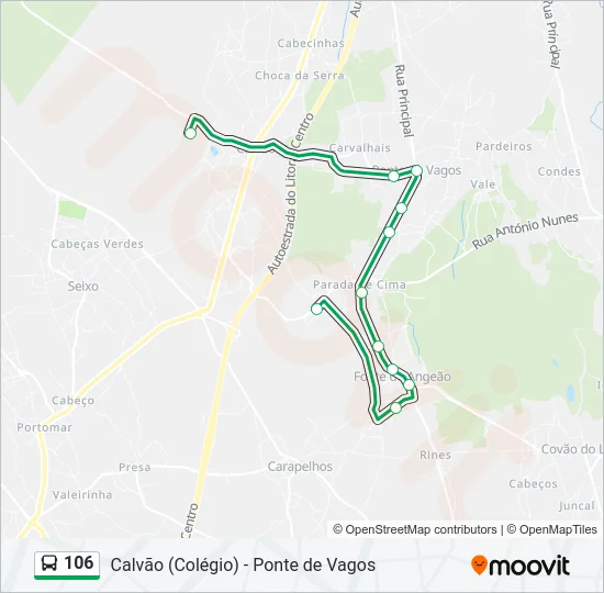 Mapa da linha do autocarro 106.
