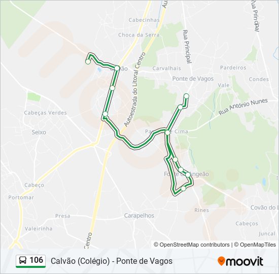 Mapa da linha do autocarro 106.