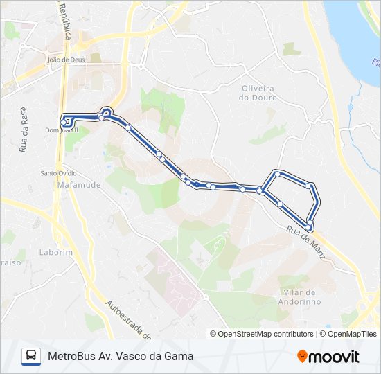 Mapa da linha do autocarro METROBUS.