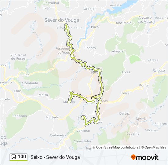 Mapa da linha do autocarro 100.