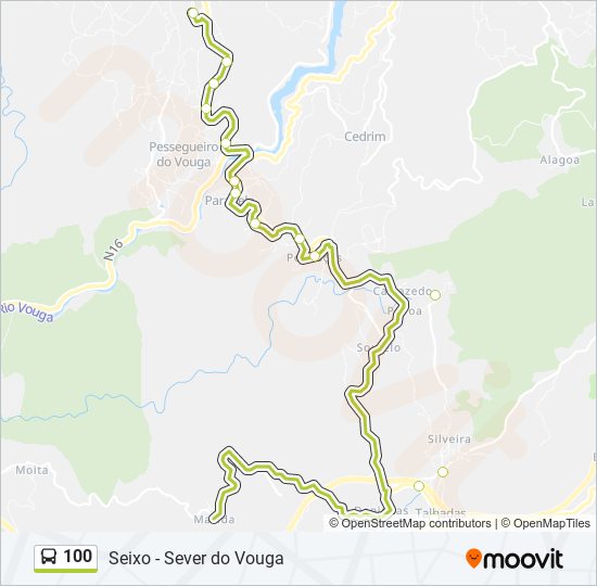 Mapa da linha do autocarro 100.