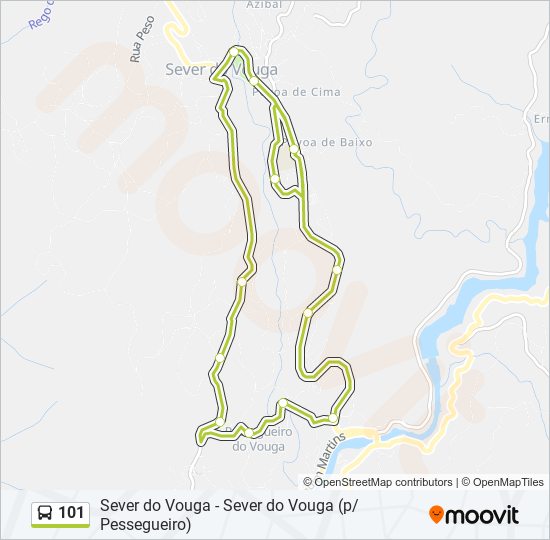 Mapa da linha do autocarro 101.