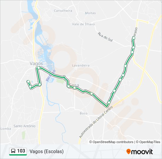 Mapa da linha do autocarro 103.