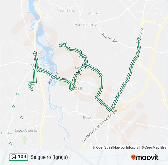 Mapa da linha do autocarro 103.