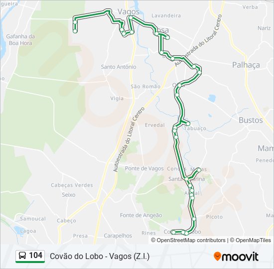 Mapa da linha do autocarro 104.