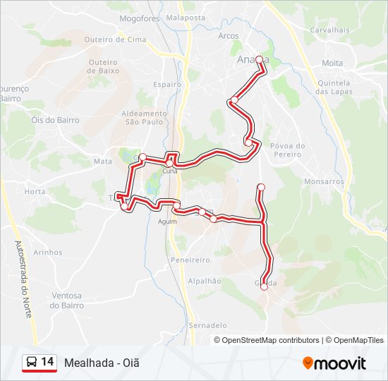 Mapa da linha do autocarro 14.