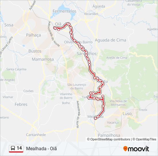 Mapa da linha do autocarro 14.