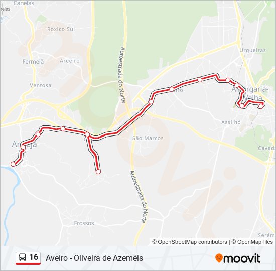 Mapa da linha do autocarro 16.