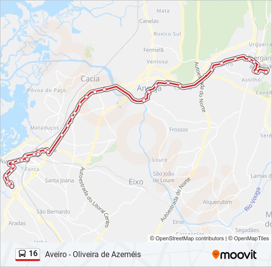 Mapa da linha do autocarro 16.