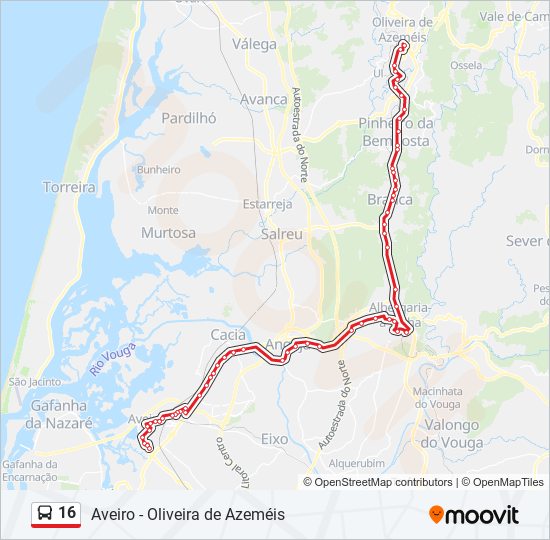 Mapa da linha do autocarro 16.