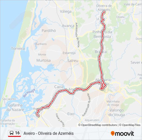 Mapa da linha do autocarro 16.