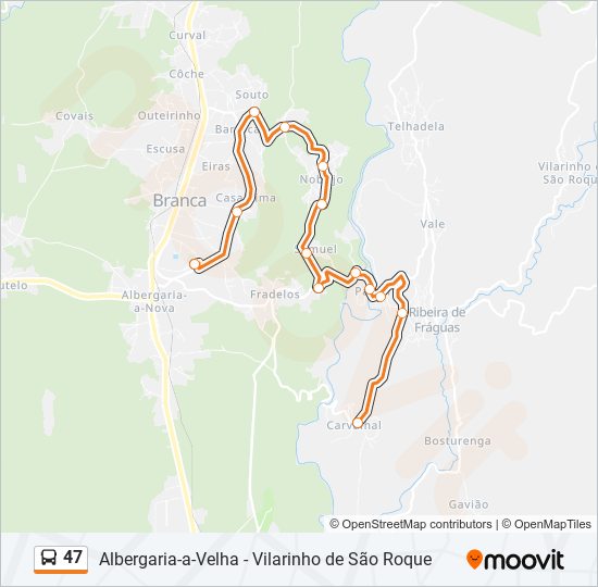 Mapa da linha do autocarro 47.