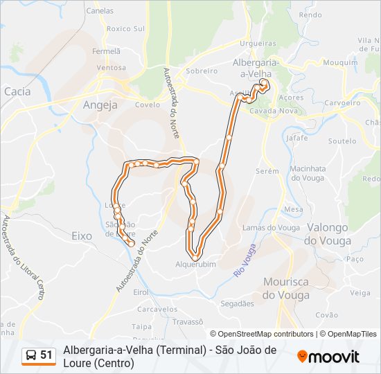 Mapa da linha do autocarro 51.