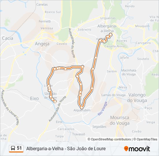 Mapa da linha do autocarro 51.